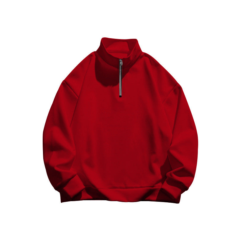 Men's Hoodie – Brushed Wool-Lined Half Zip Stand Collar Pullover