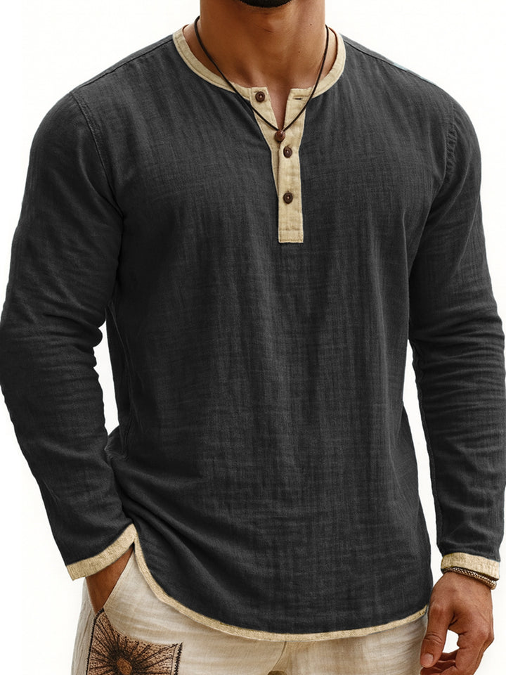 Henley Shirt for Men – Slim Fit, Soft Cotton, Two-Tone Digital Print
