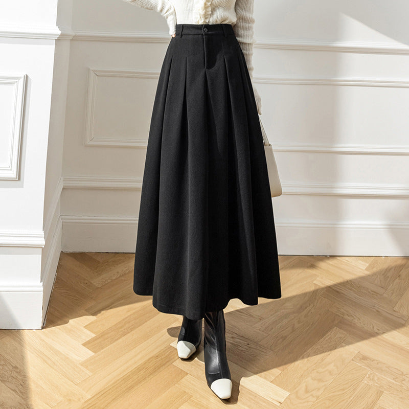 Women's Pleated Midi Skirt – Metal Silk High Waist A-Line Draped