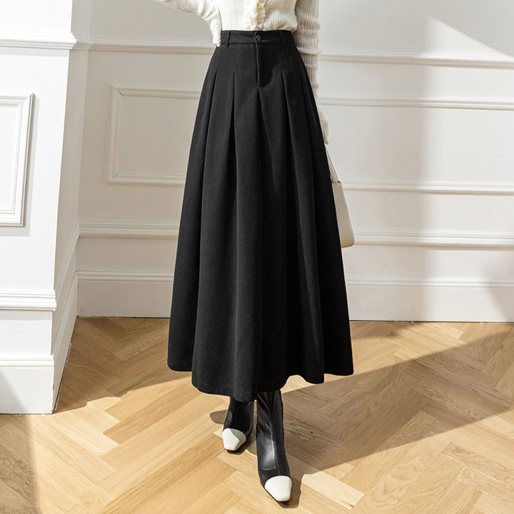Women's Pleated Midi Skirt – Metal Silk High Waist A-Line Draped