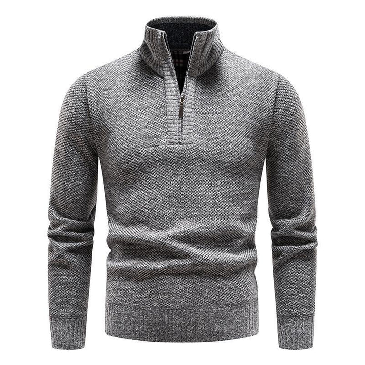 Men's Cotton Pullover High Neck Sweater – Slim Jacquard Quarter Zip