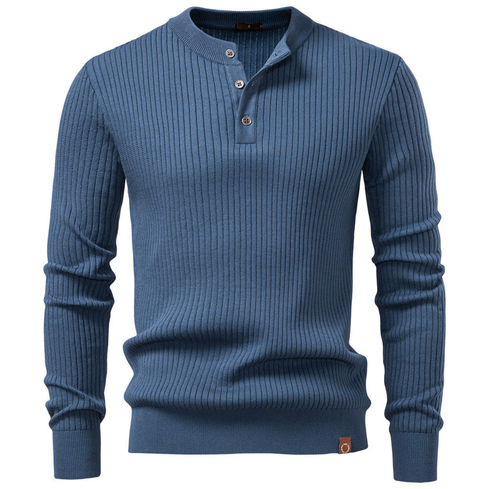 Men's Cotton Blend Henley Sweater – Slim Fit Ribbed Knit