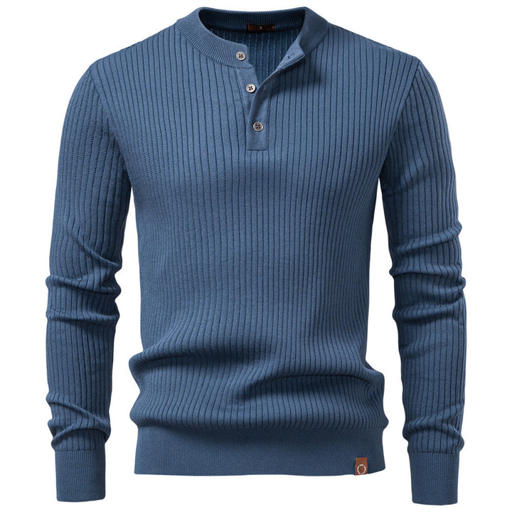 Men's Cotton Blend Henley Sweater – Slim Fit Ribbed Knit