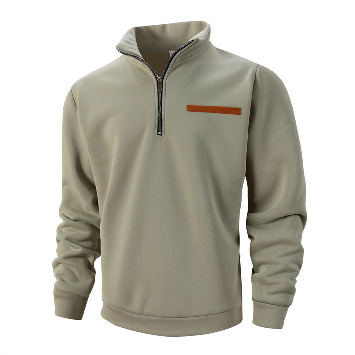 Men's Fleece-Lined Hoodie – Half Zip, Stand Collar, Relaxed Fit