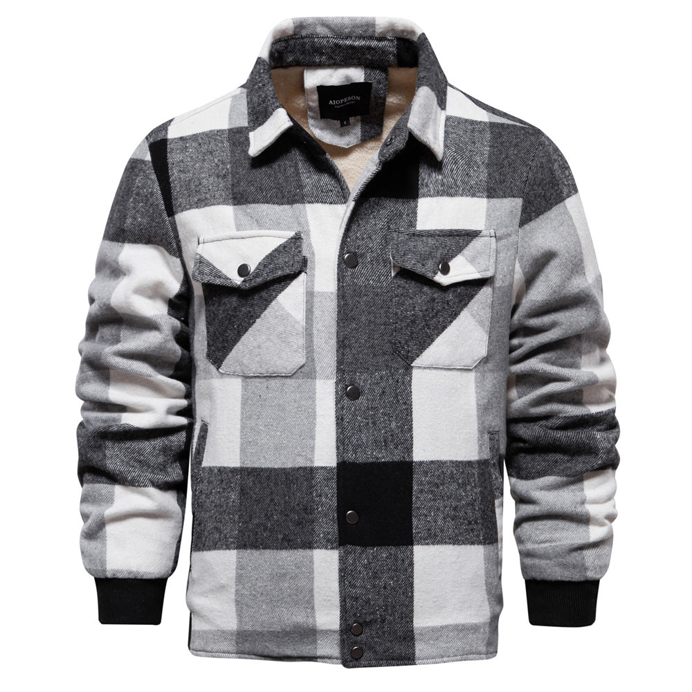 Men's Plaid Jacket – Cotton Outer, Zipper Pockets, Casual Fit
