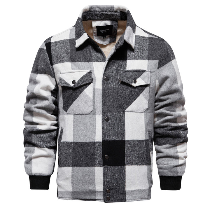 Men's Plaid Jacket – Cotton Outer, Zipper Pockets, Casual Fit