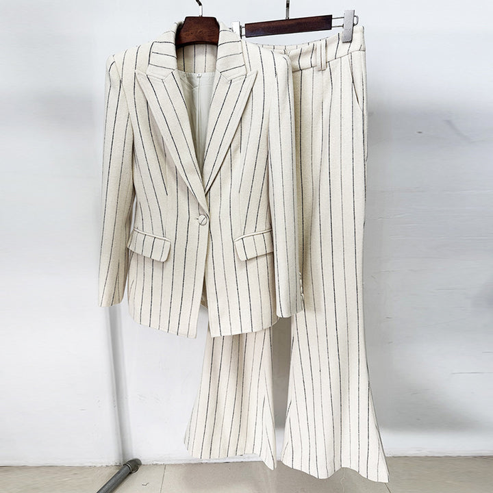 Men's Pinstriped Suit Jacket and Pants Two Piece Set – Brushed Finish
