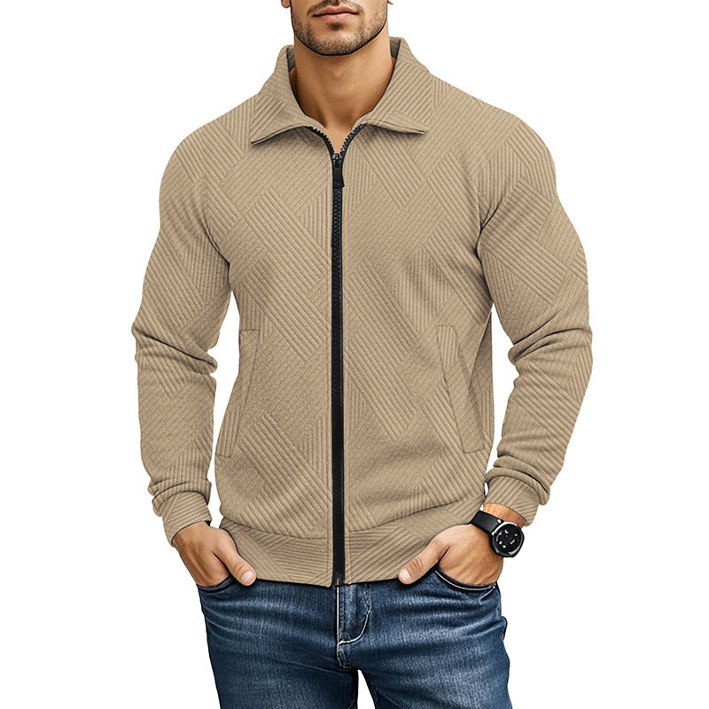 Men's Waffle Texture Jacket – Regular Fit Turn-Down Collar