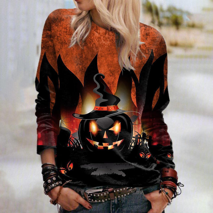 Women's Halloween Sweatshirt – Graphic Crew Neck with 3D Print