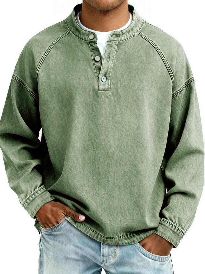 Men's Cotton Vintage Pullover Top – Slim Fit Long Sleeve