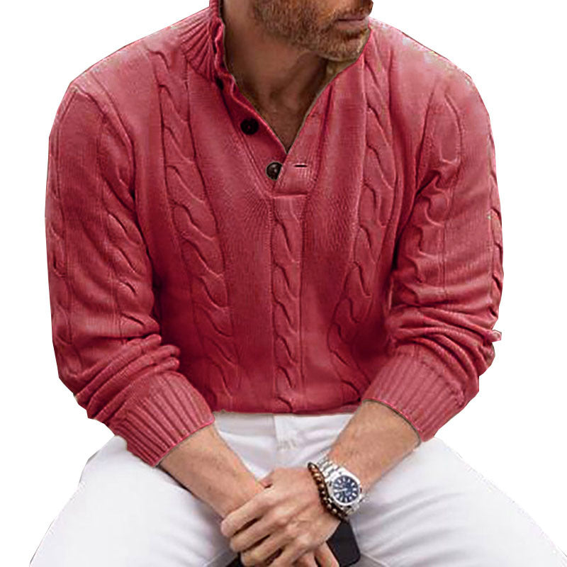 Men's Stand Collar Cotton Sweater – Slim Fit Ribbed Hem Knit