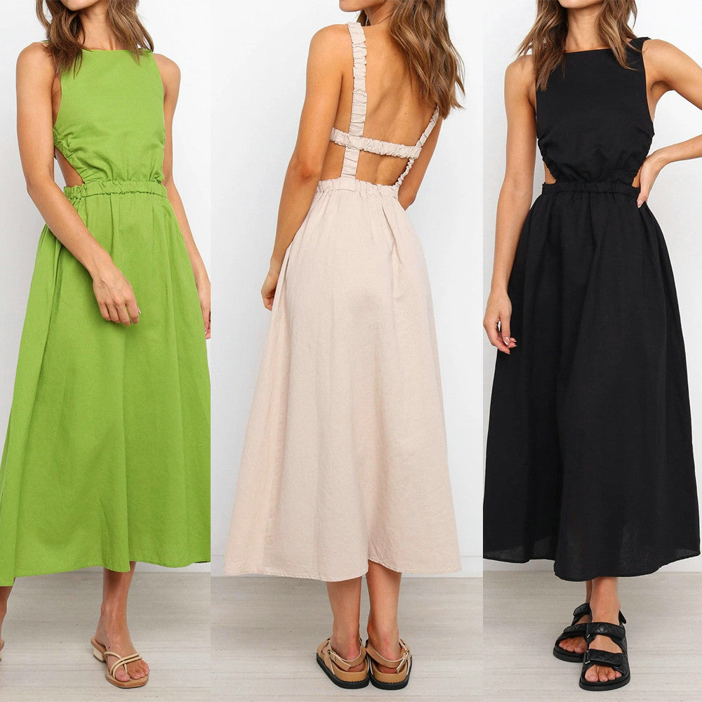 Maxi Dress for Women – Stretch Knit Halter, Sleeveless, Elastic Waist