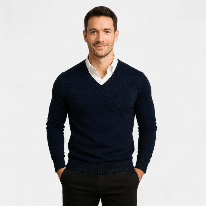 Men's Technical Knit V-Neck Sweater – Slim Fit Performance Pullover