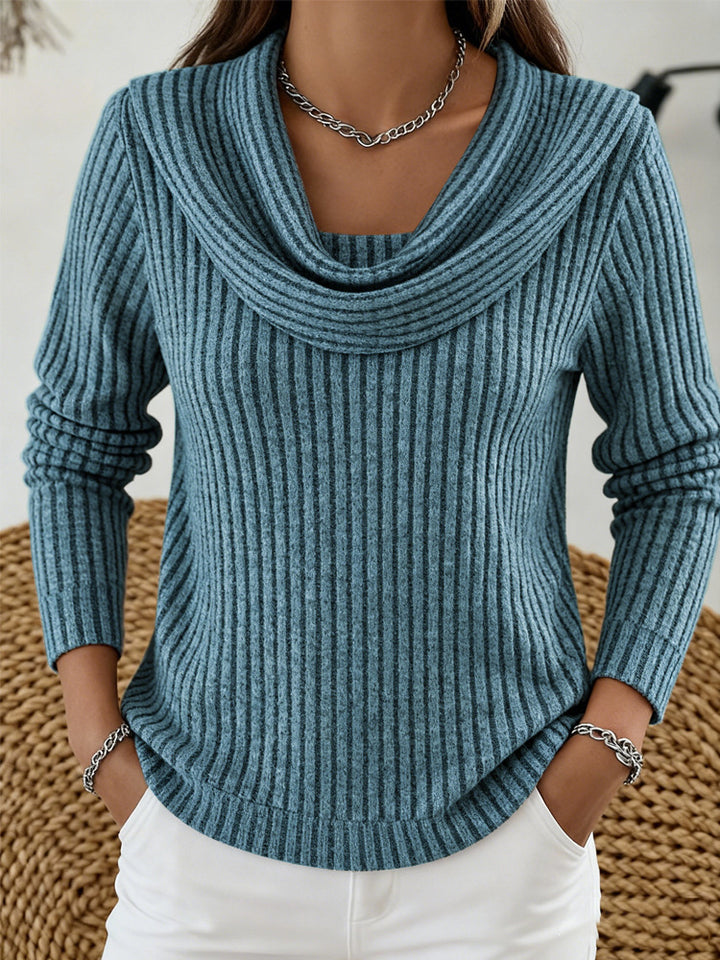 Ribbed Knit Long Sleeve Top – Women's Relaxed Artistic Shirt