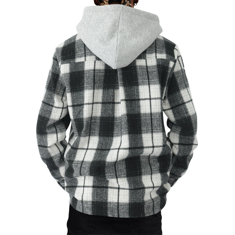 Men's Flannel Hooded Shirt – Plaid Cardigan Style, Relaxed Fit