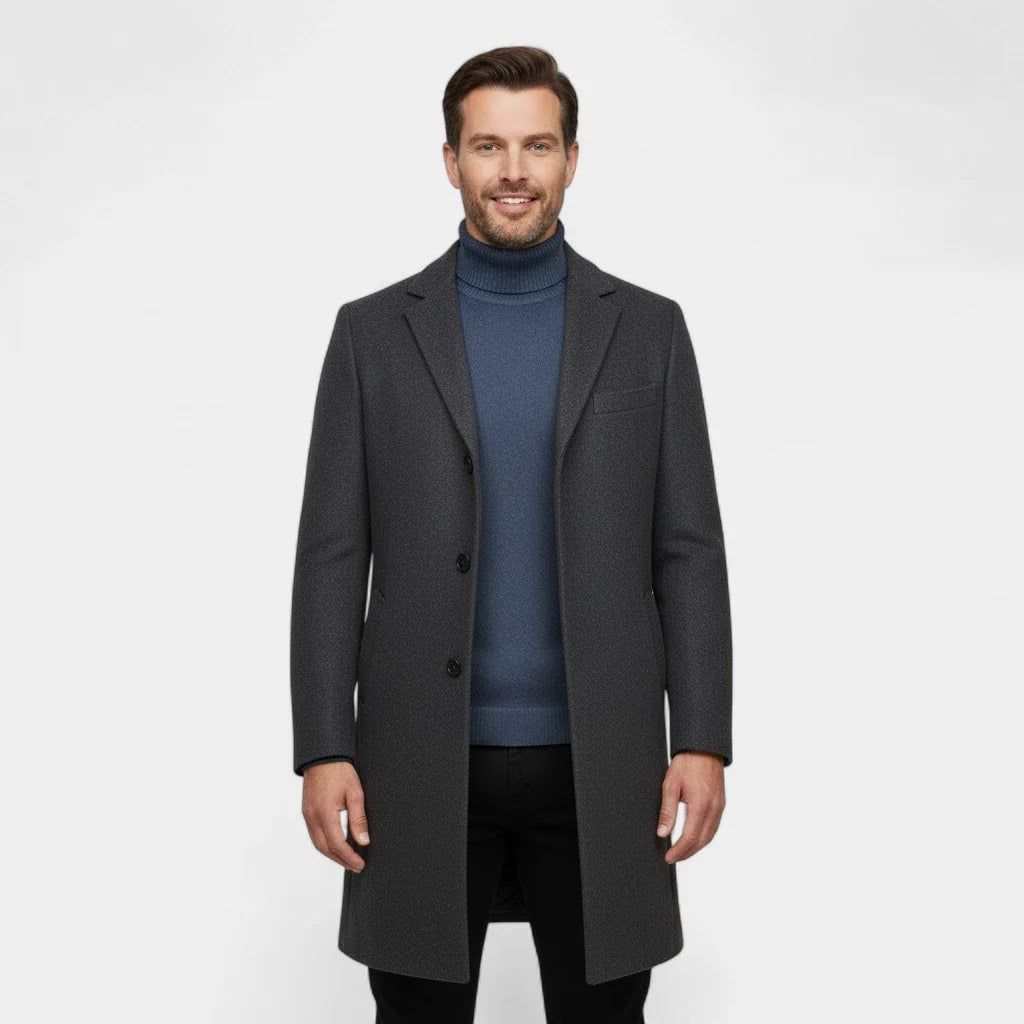 Men's Wool Blend Trench Coat – Classic Mid-Length Overcoat