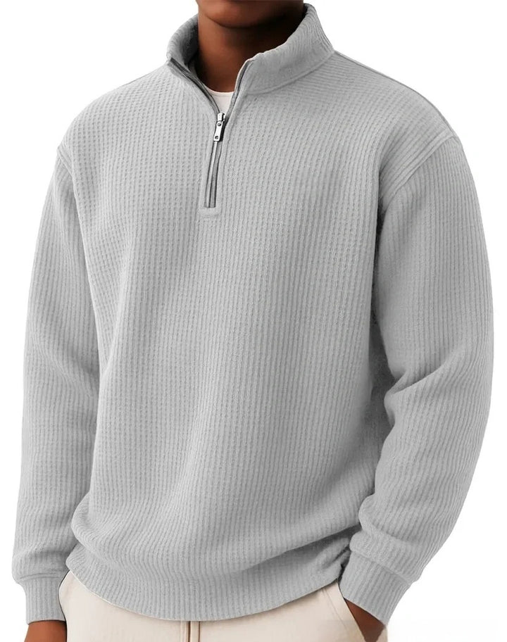 Men's Waffle Polo Shirt – Loose Fit Grid Knit Cotton Top