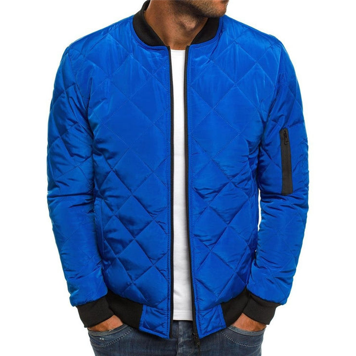 Men's Quilted Jacket with Stand Collar – Urban Rhombus Zip Front