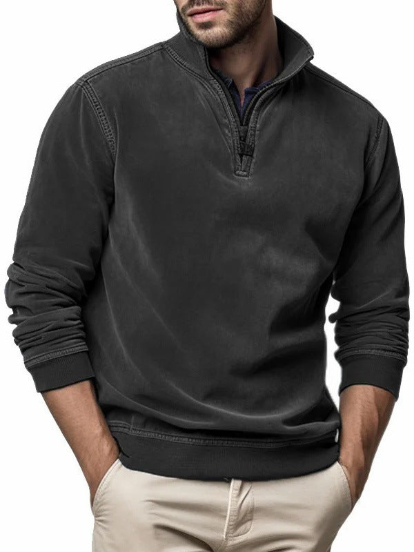 Men's Half Zip 3D Printed Sweater with Textured Patch Pocket