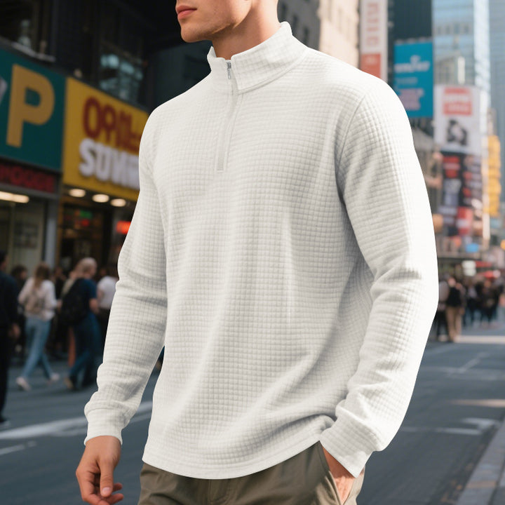 Men's Half Zip Sweater – Textured Jacquard Knit Pullover