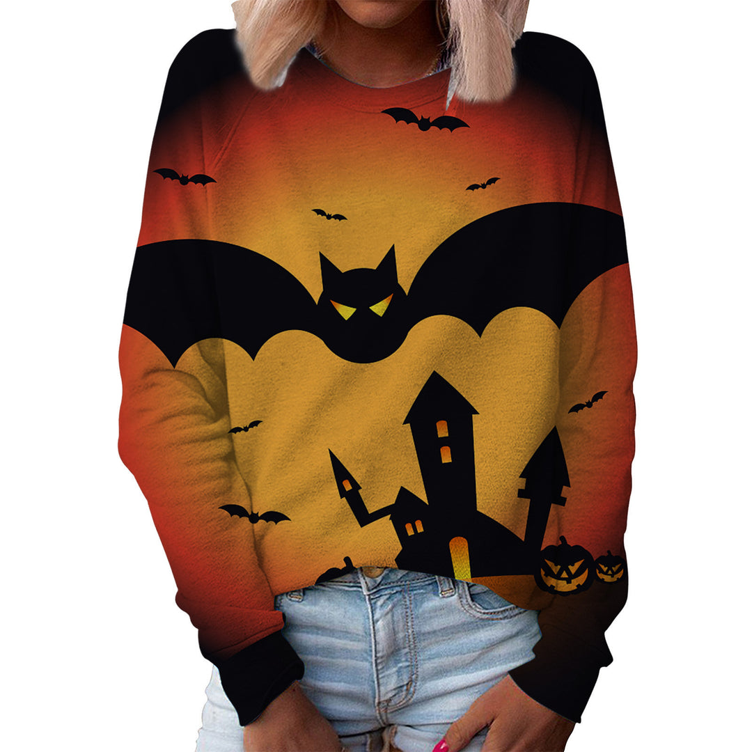 Women's Printed Pullover Top – Festive Graphic Round Neck