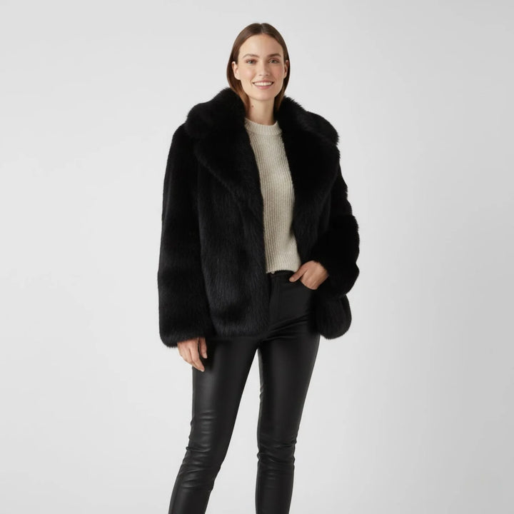Women's Winter Coat – Soft Drape with Faux Fur Collar
