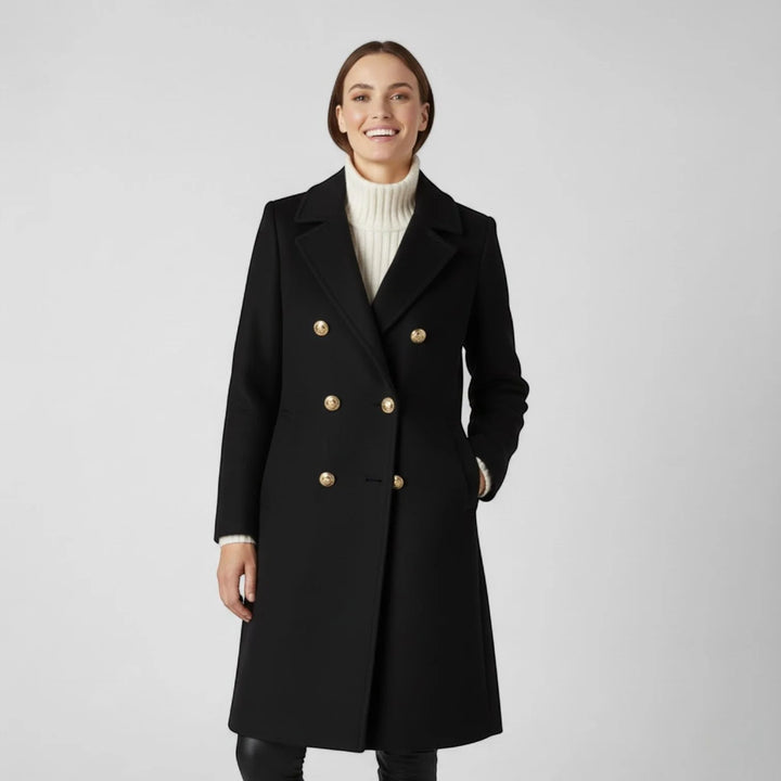 Women's Tweed Long Coat – Double Breasted Structured Fit