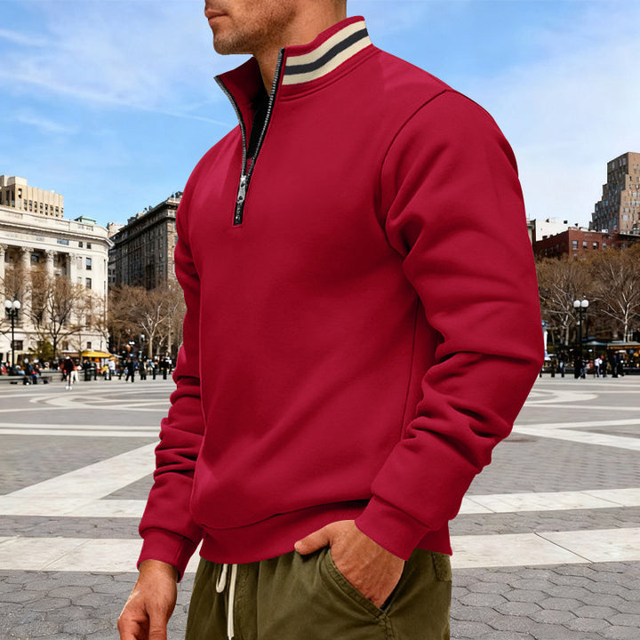 Men's Thermal Fleece-Lined Hoodie Stand Collar Half-Zip Pullover