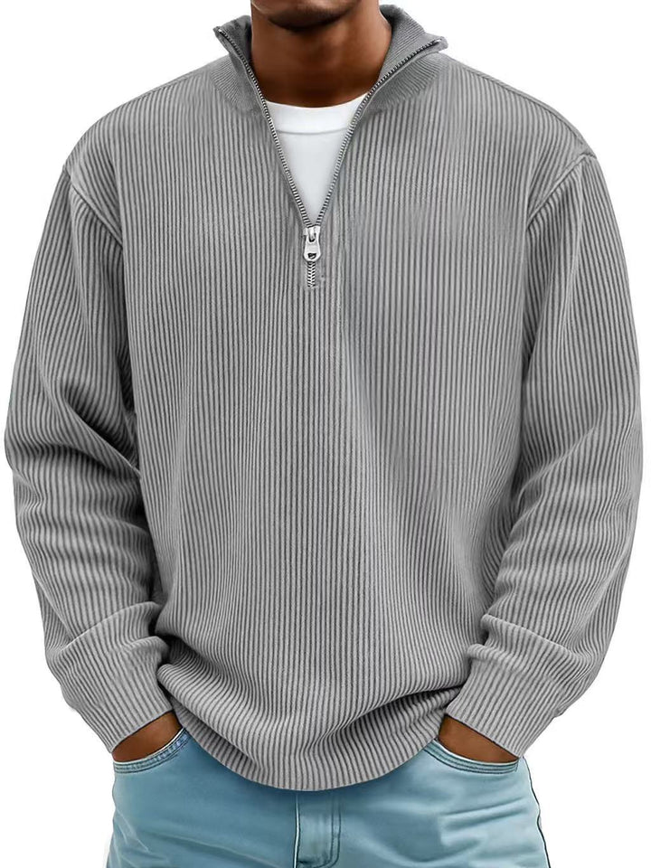 Men's Corduroy Stand Collar Sweatshirt – Zip Front, Solid Finish