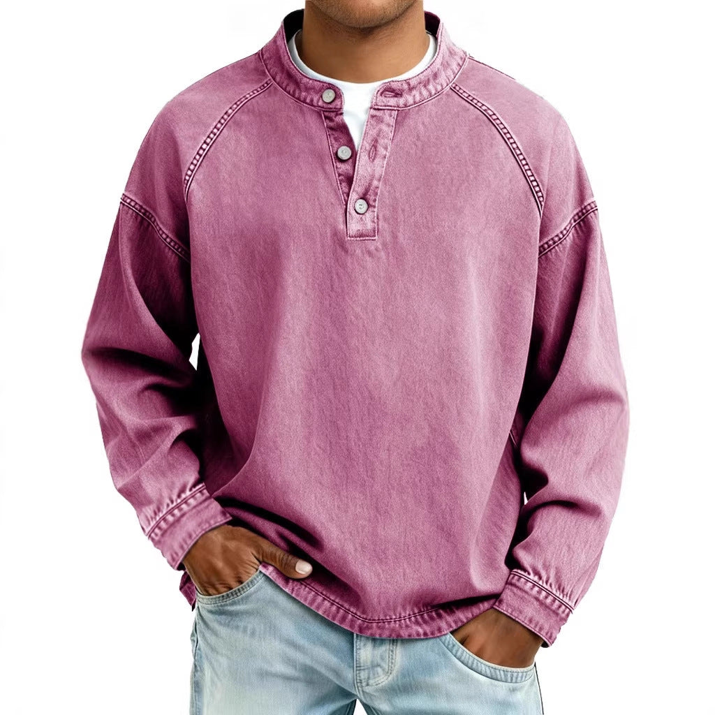 Men's Vintage Cotton Long Sleeve Shirt – Relaxed Pullover Fit