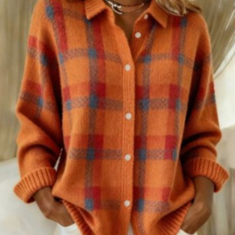 Women's Ribbed Knit Blouse Cardigan Style with Loose Fit Collar