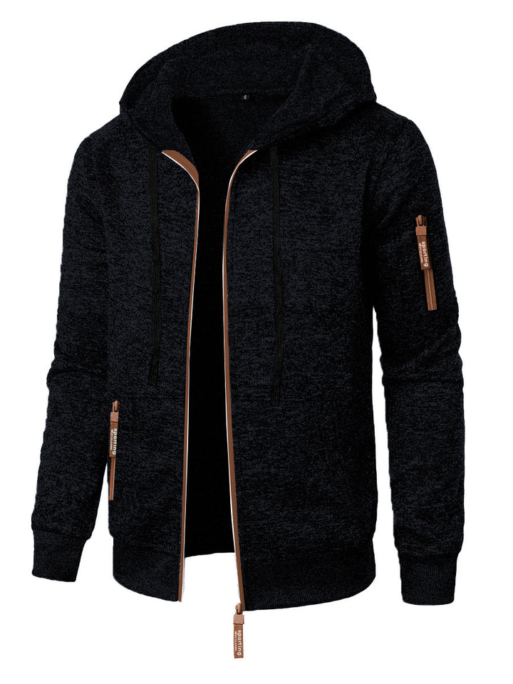 Men's Hooded Jacquard Cardigan – Straight Fit Zip-Up Layer