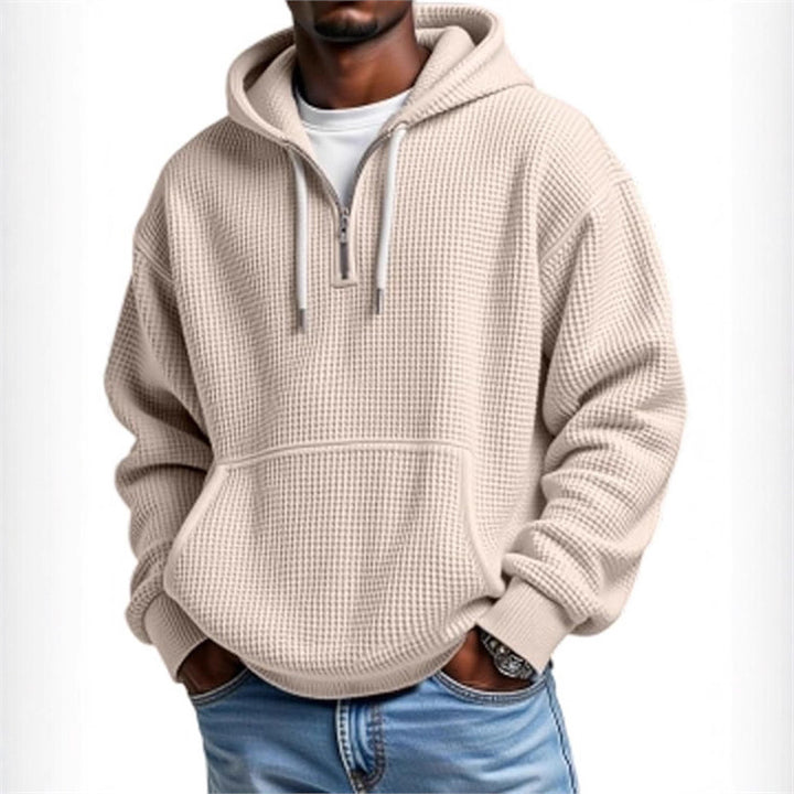 Men's Waffle Knit Hoodie – Double Hood 3D Print Relaxed Cardigan