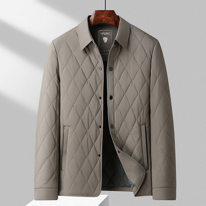 Men's Cotton-Padded Jacket – Thermal Grid Pattern Slim Fit