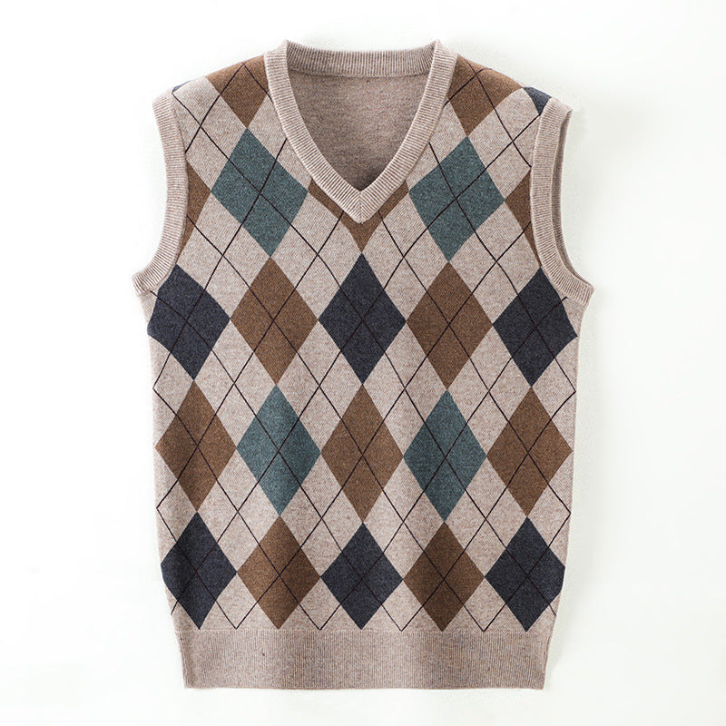 Men's Wool Blend Knitted Vest – Classic Sleeveless Pullover Style