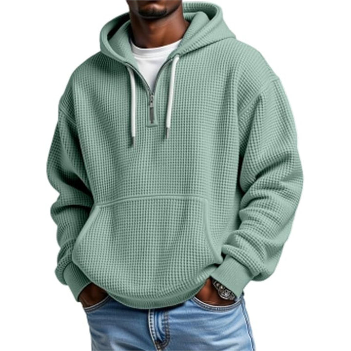 Men's Waffle Knit Hoodie – Double Hood 3D Print Relaxed Cardigan