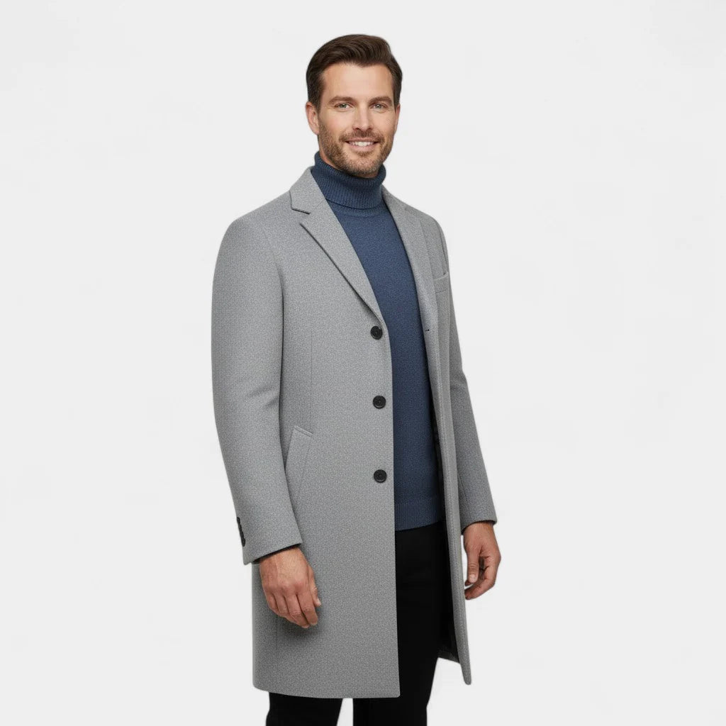 Men's Wool Blend Trench Coat – Classic Mid-Length Overcoat