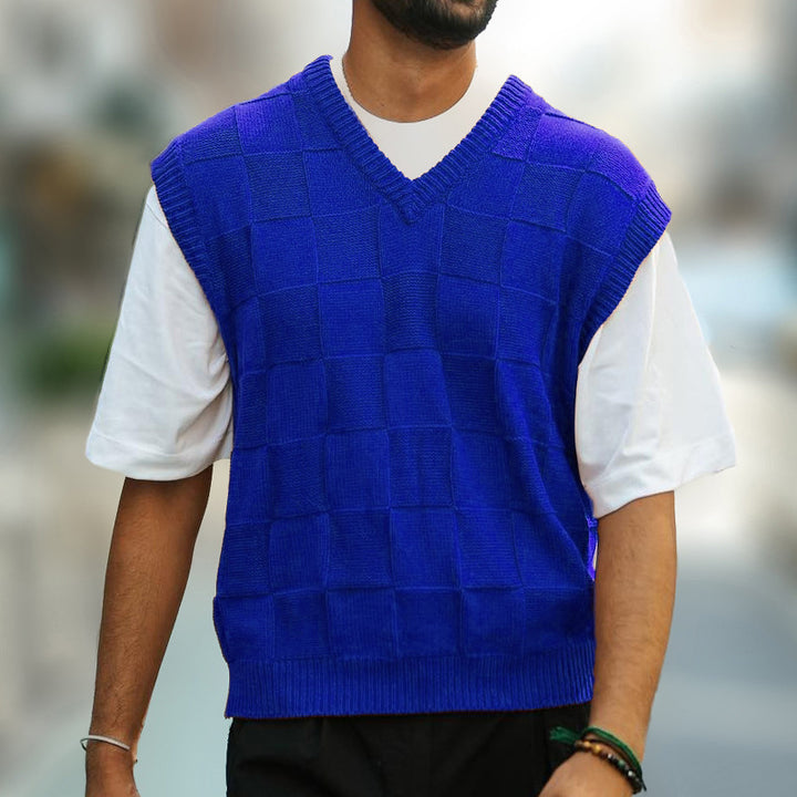 Men's Plaid Knit Pullover Vest – Soft Acrylic Streetwear Layer