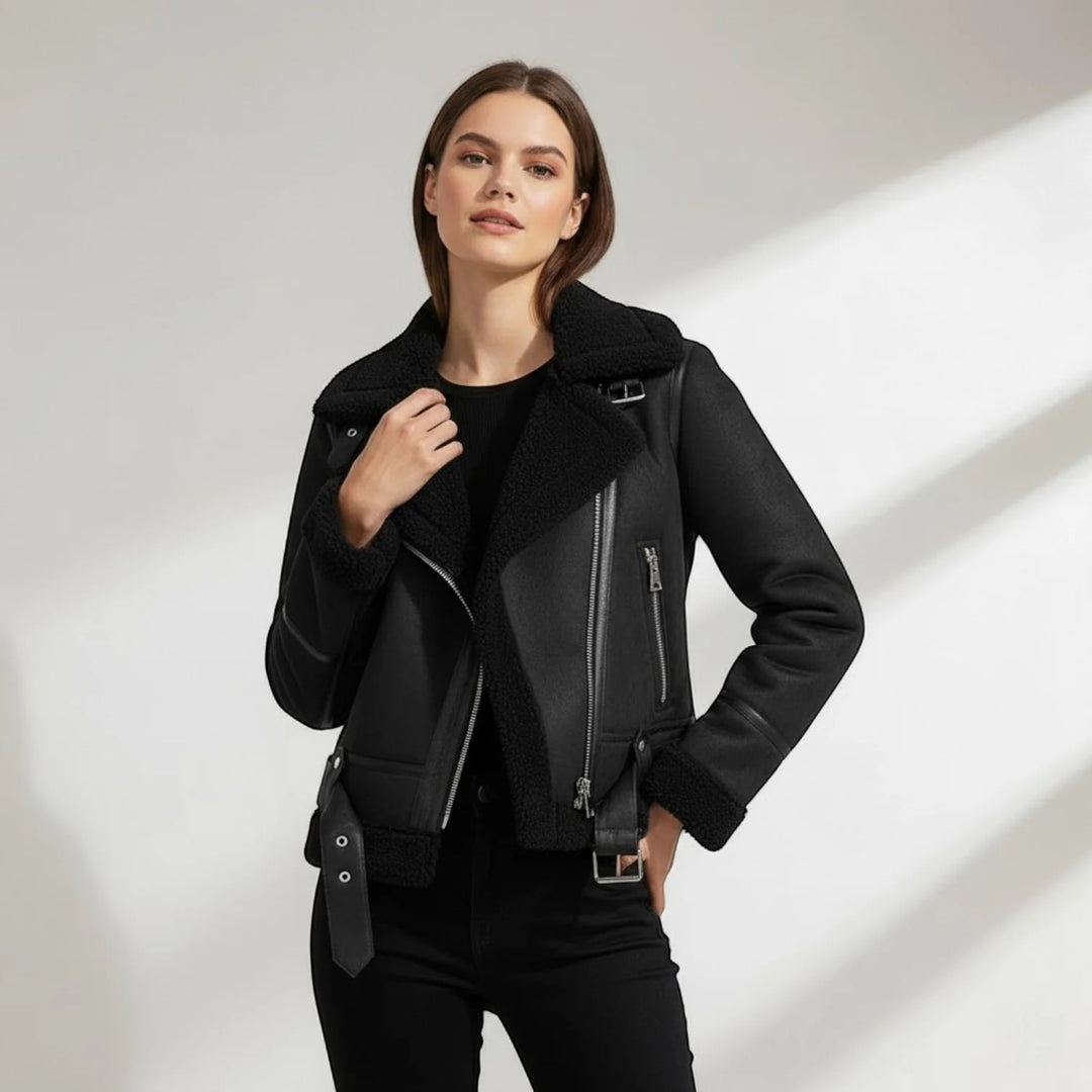 Women's Suede Jacket with Fleece Lining – Structured Fit