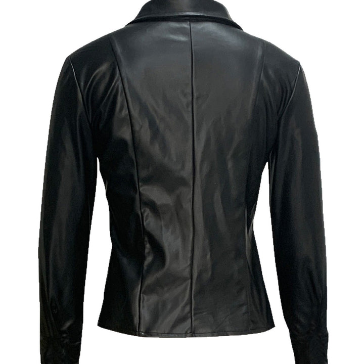 Women's Vegan Leather Slim Fit Jacket – External Pocket Detail