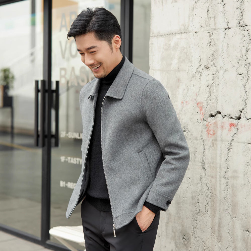Men's Wool Jacket – Short Lapel Business Style with Patch Pockets