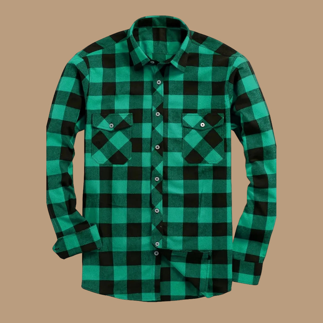 Men's Plaid Flannel Shirt – Relaxed Long Sleeve Button-Up Overshirt