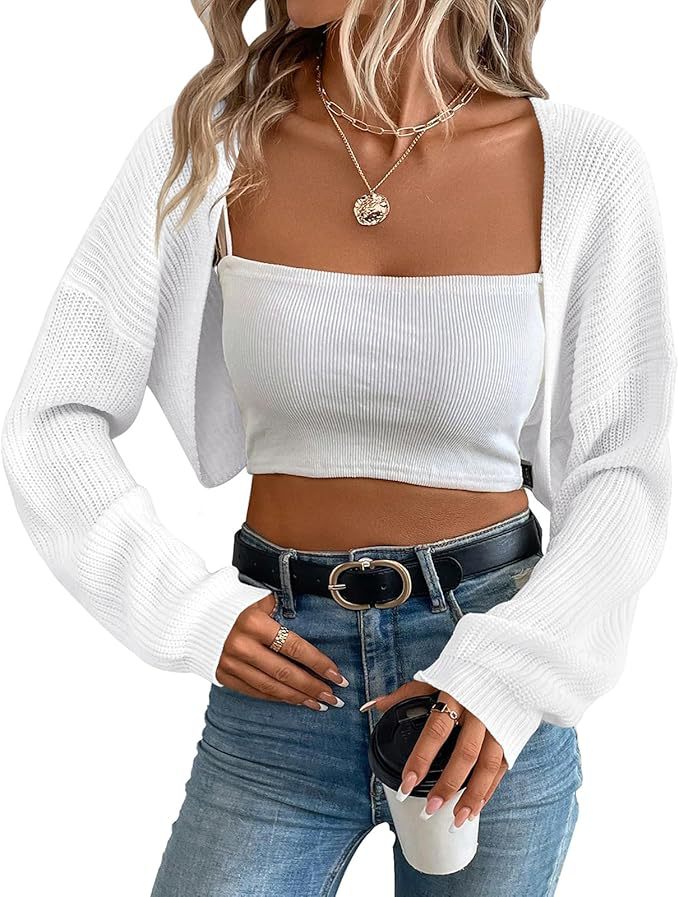 Knit Cardigan for Women – Cropped Ribbed Shawl Open Front