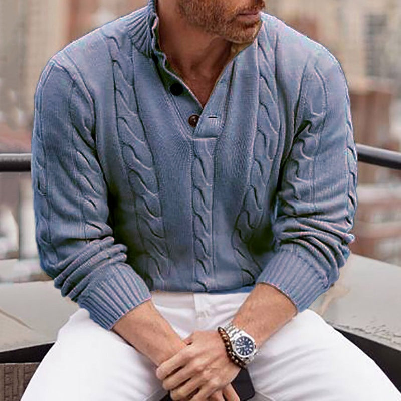 Men's Stand Collar Cotton Sweater – Slim Fit Ribbed Hem Knit