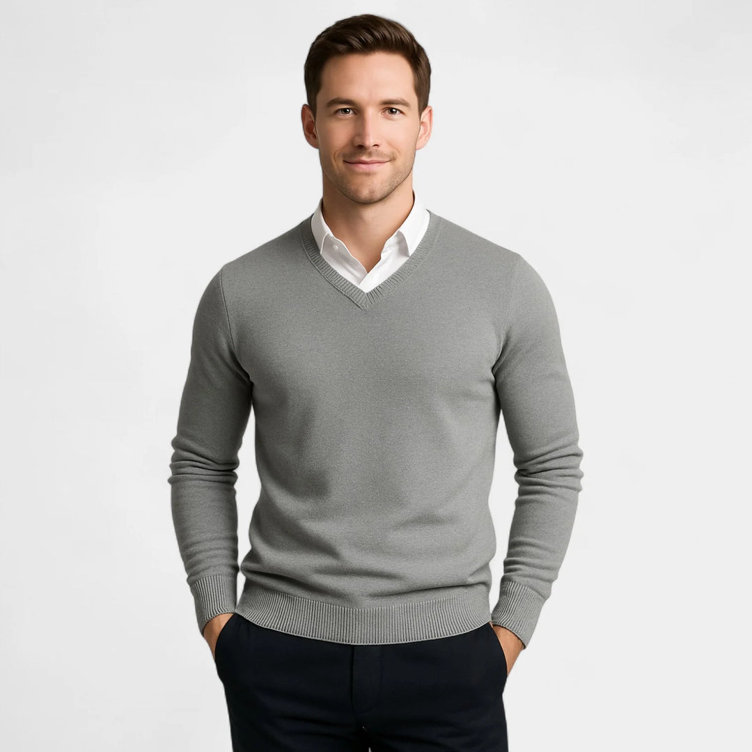 Men's Technical Knit V-Neck Sweater – Slim Fit Performance Pullover
