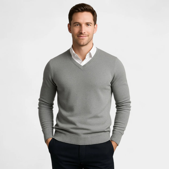 Men's Technical Knit V-Neck Sweater – Slim Fit Performance Pullover