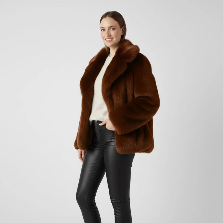 Women's Winter Coat – Soft Drape with Faux Fur Collar