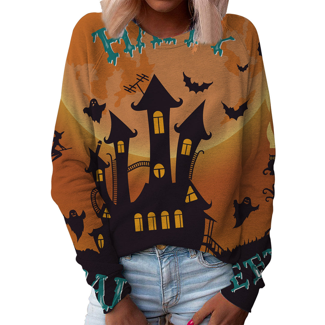 Women's Printed Pullover Top – Festive Graphic Round Neck