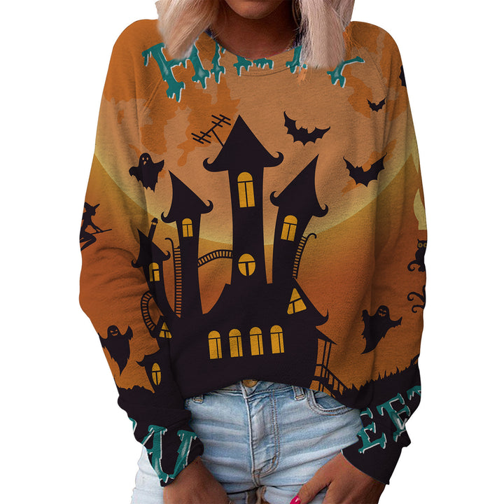 Women's Printed Pullover Top – Festive Graphic Round Neck