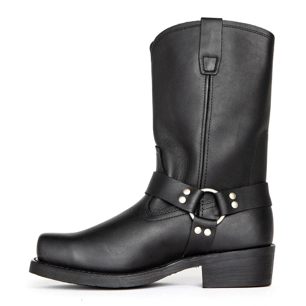 Men's Leather Short Boot – Retro Cowboy, Embossed Harness
